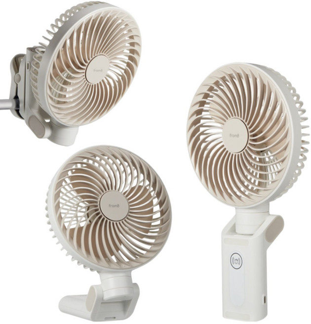 프롬비 윈드스핀 빅팬 자동회전 무선 휴대용 집게형 탁상용 자석 선풍기 FG259, 크림베이지