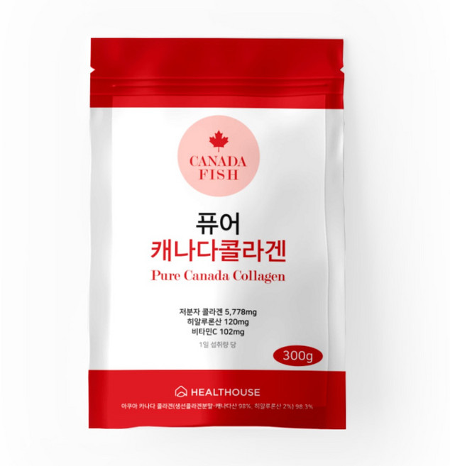 헬스하우스 퓨어 캐나다 콜라겐 지퍼형 대용량 자연산 대구 추출 저분자 콜라겐 비타민C 히알루론산, 300g, 1개
