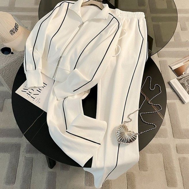 TIMEPURE 여성 트레이닝 캐주얼 세트 봄 가을 날씬해 보이는 운동 카디건 긴팔 와이드 팬츠 투피스