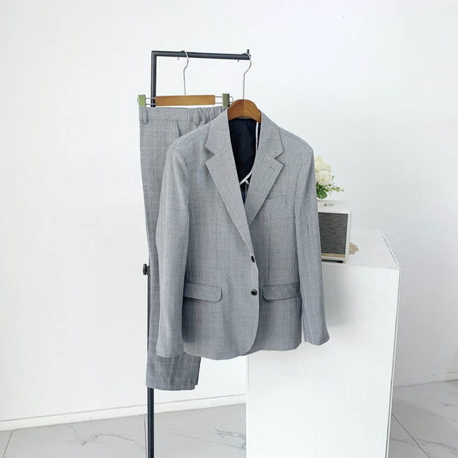 남자 여름 구김없는 린넨 스판 체크 자켓 슬랙스 캐주얼 정장수트 셋업2color