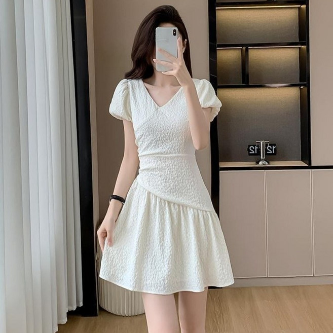 COSYEVNO 여성 V넥 언발 A라인 미니 원피스 LFHlyq-6