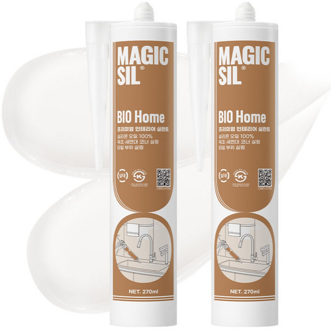 오성 매직씰 바이오 홈 항균 실리콘 노즐포함 반투명 270ml, 2개