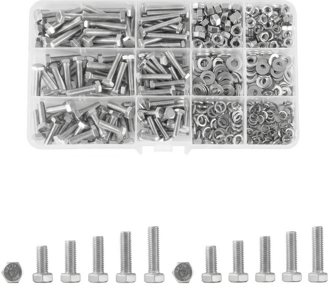 480 PCS 스테인리스 외육각 볼트 너트 와셔 세트 정밀 나사산 조립 수리용