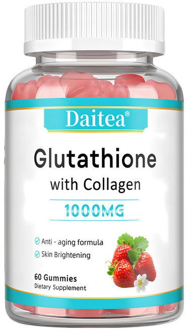 글루타티온 콜라겐 젤리 비타민 C 함유 콜라겐 젤리 여성용 글루타티온 보충제 모발 피부 손톱 근육과 관절 안티에이징 비건 무설탕 딸기맛, 2개, 60정