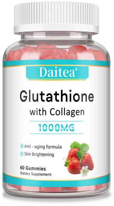 글루타티온 콜라겐 젤리 비타민 C 함유 콜라겐 젤리 여성용 글루타티온 보충제 모발 피부 손톱 근육과 관절 안티에이징 비건 무설탕 딸기맛, 3개, 60정