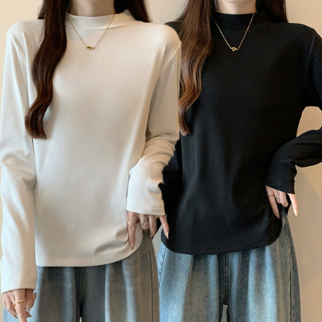 NUNUHANA 여성 스판 반폴라 긴팔 티셔츠 2종세트