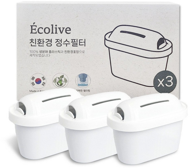 브리타 호환가능 국산 친환경 생분해 에코리브 필터, 3개, 프리미엄필터