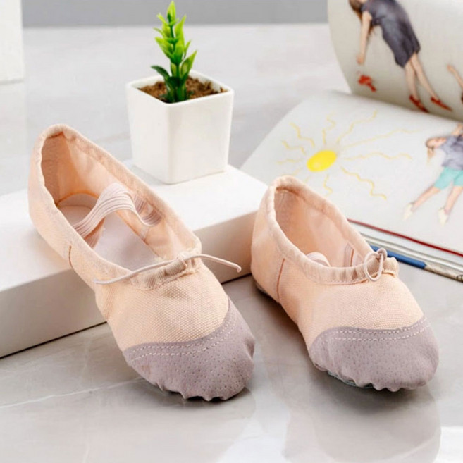 위즈핏스 성인 연습용 토슈즈 X자형 밴딩 캔버스 발레슈즈 고급형 천슈즈 가죽슈즈, 235mm(38)