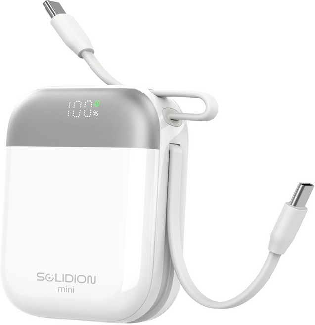 아이시 솔리디온 준고체 미니 보조배터리 10000mAh 초소형 듀얼 C타입 일체형 C타입 22.5W 고속충전 난연소재 기내반입 CCC인증, 화이트