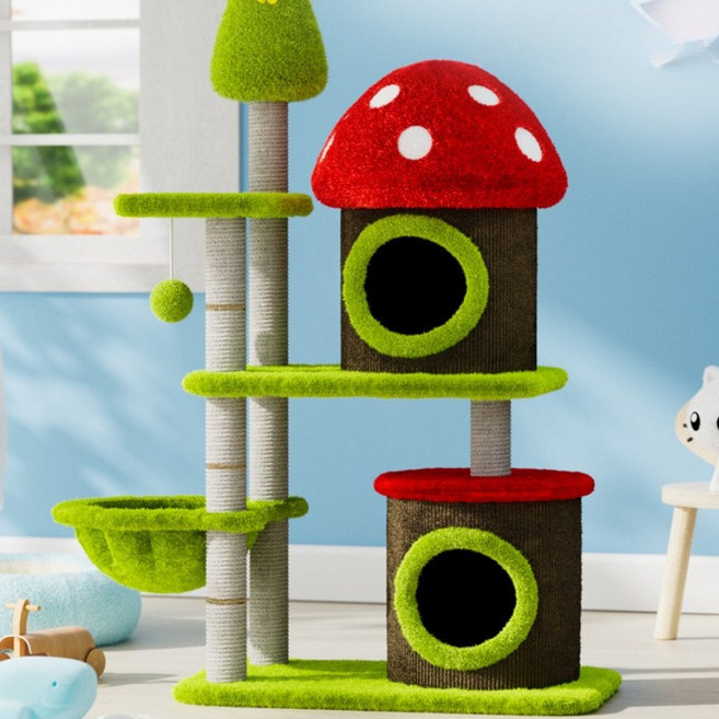 MUNGFROG 버섯집 고양이 캣타워 클라이밍 놀이터 프레임 + 스크래쳐 + 고양이장난감 멀티 다기능, F2(63*48센티미터)