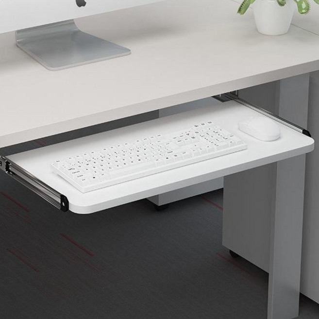 책상 아래 키보드 받침대 우드 트레이 무소음 슬라이드 거치대, 1개, 화이트 65x25
