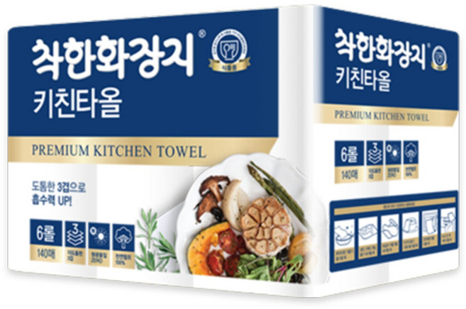 착한화장지 롤 키친타올 3겹 140매 18롤, 18개