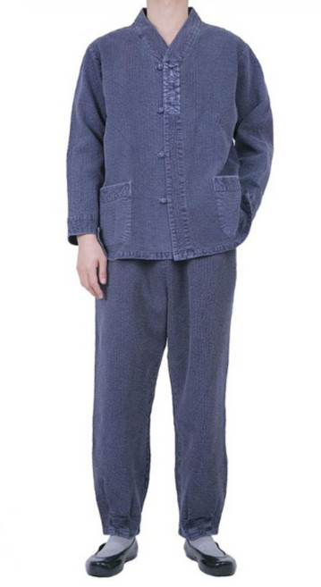 만덕몰 봄 가을 남성 이중지 브이넥 문양자수 2ps 개량 생활한복 절복 법복