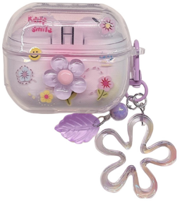 루톰 갤럭시 버즈3 / 버즈3프로 키링 스트랩 케이스, 스마일 플라워, 1개