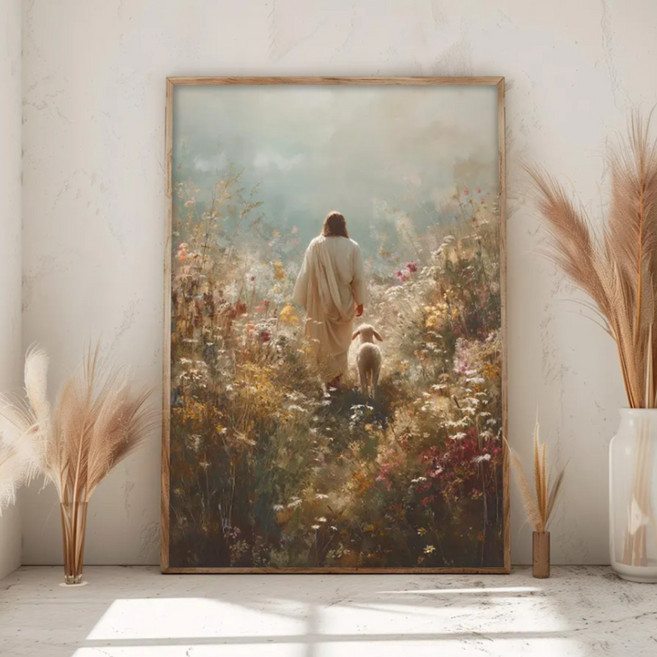 선한 목자 예수님 가로형 세로형 신앙 성경 잃어버린 양 교회 기독교 집들이 선물, 선한목자예수님 세로형, 3번 A2(42cm x 59.4cm), 유광골드