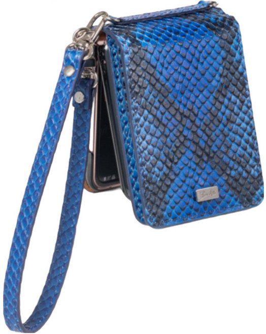 본아띠 갤럭시 Z플립4 메티스 아나콘다 뱀무늬 지폐 카드6장 수납 지갑형 천연소가죽 핸드폰케이스