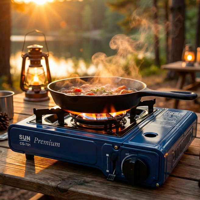썬 프리미엄 캠핑 휴대용 가스 버너 가정용 미니 가스레인지 고화력 부탄 가스버너 스토브 부르스타 브루스타 부스타, 1개, 남색