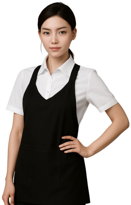 포그니 X형 엉덩이 랩앞치마 / 기능성 APRON / 미용실 식당 주방 급식 단체 앞치마 추천, 1개, V넥 X형 블랙