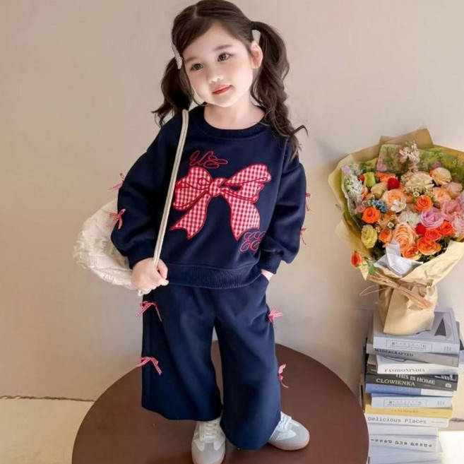 에이치제이 빨간리본자수 상하복 트레이닝 상하 세트