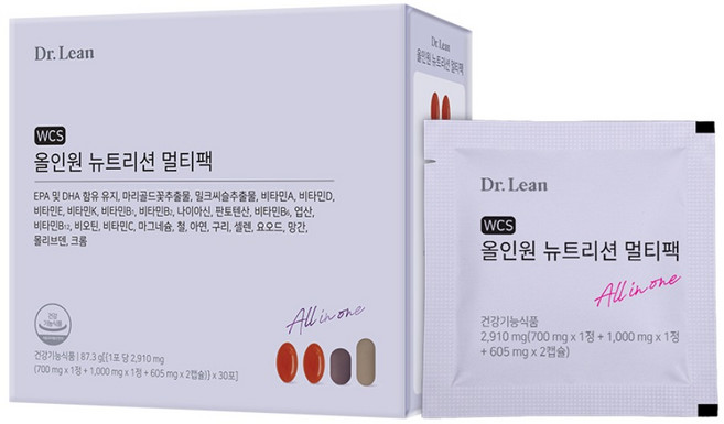 [공식] 닥터린 WCS 올인원 뉴트리션 멀티팩 비타민 미네랄 rTG 오메가3 루테인 밀크씨슬추출물, 30회분, 5개