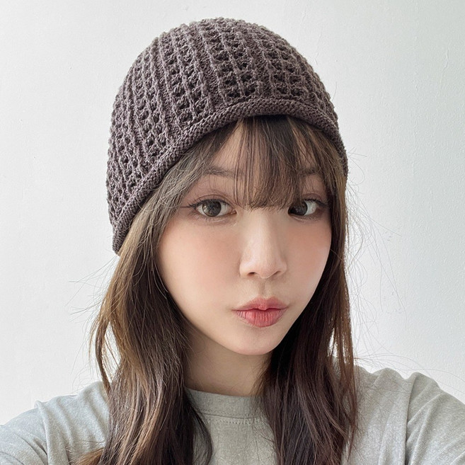 슬라브 펀칭 롤업 여성 여름 니트 비니