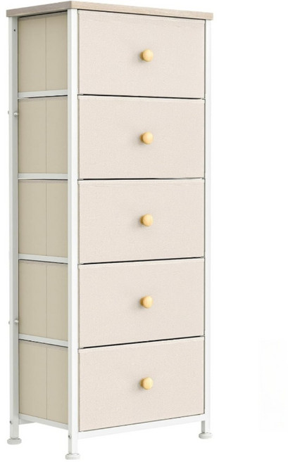 ONESOWON 패브릭 5단 서랍장 거실 옷 수납장 5개, 베이지
