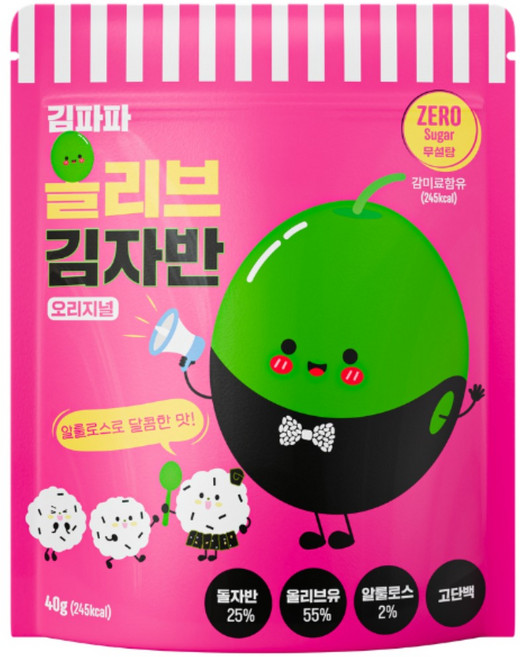 김파파 제로슈거 무설탕 김자반 4봉 알룰로스 저염 다이어트 식단 스페인산 올리브유, 6개, 40g