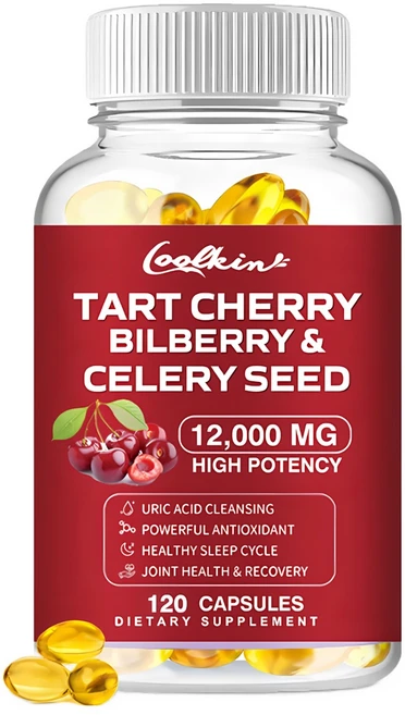 타트 체리 빌베리 & 셀러리 씨드 요산 정화 관절 건강 증진 건강한 수면 주기 및 근육 회복 120개 채식 캡슐, 2개, 60정 - 쿠팡