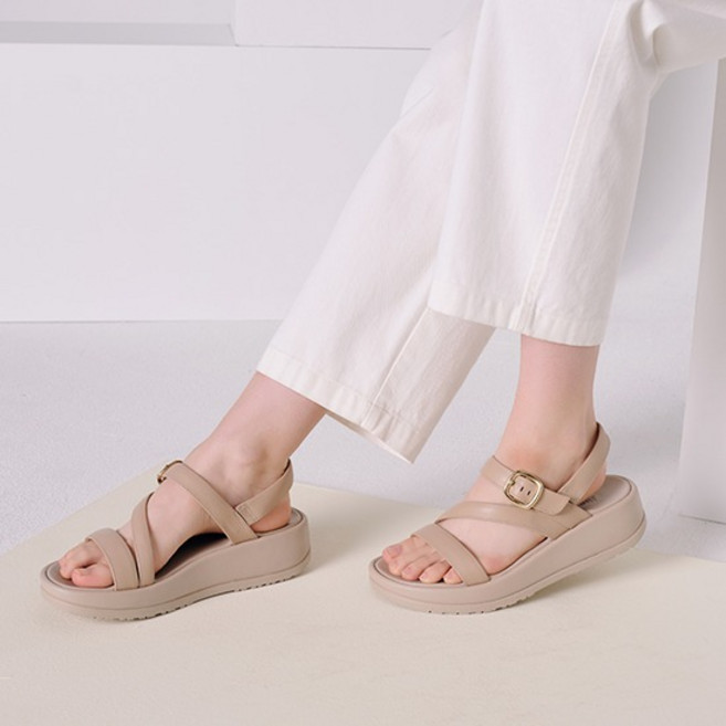 브루마스 편안한 커브드 소가죽 여성용 플랫폼 샌들 4.5cm