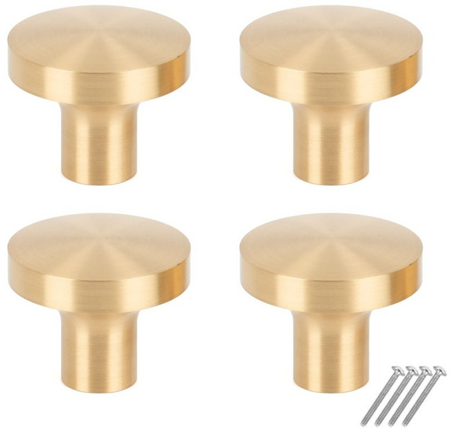 철물이네 가구손잡이 1구 황동 모던 원형 소, 4개, 골드