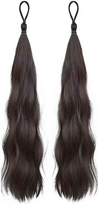 살롱드위그 풍성한 똥머리가발 업스타일부분가발 셀프 올림머리 부분가발 스트레이트형 고탄력 밴드형 4컬러 곱창밴드 곱창가발, 네추럴블랙, 2개입