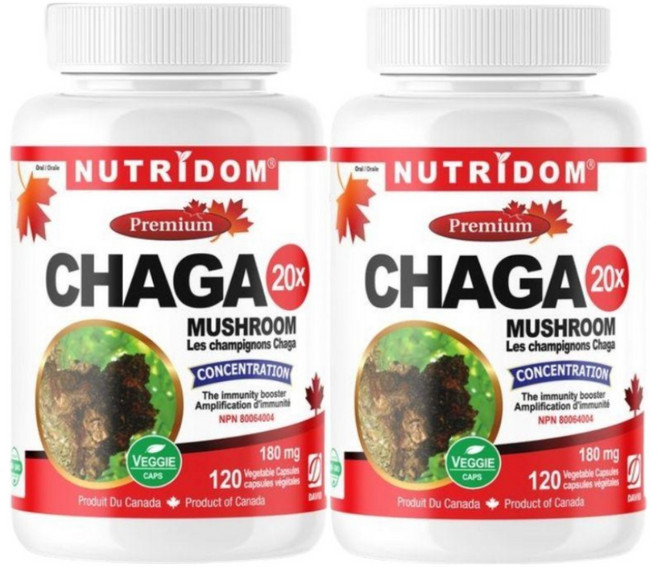 (2병)뉴트리돔 NUTRIDOM 차가버섯 캡슐 20배 고농축 180mg 120 베지캡슐