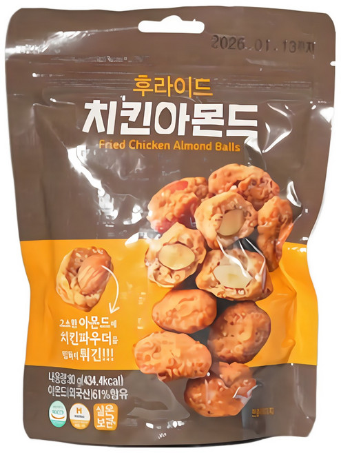 히트상품 후라이드 치킨아몬드 3봉 아몬드튀김 치킨대용간식, 1개, 80g