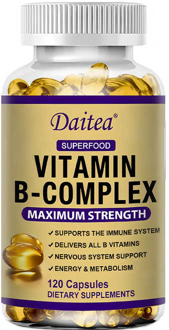 비타민 B 복합 보충제 B12 B1 B2 B3 B5 B6 B9 비오틴 신경계 신진대사 면역 및 에너지 지원 슈퍼 다이어트, 60캡슐, 120정, 1개