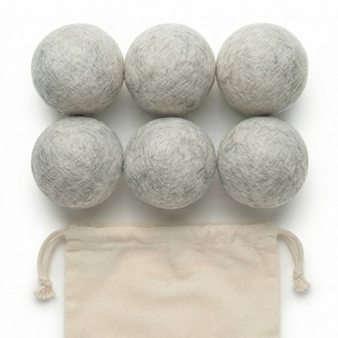 코코바움 건조기 양모 울드라이어볼, 라이트 그레이 (파우치 포함), 6개