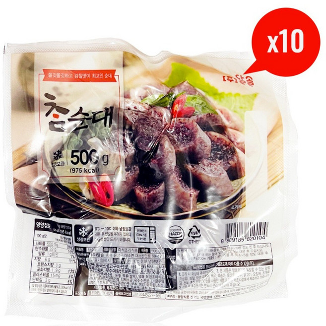 (주)달솔 참순대 500g x 10팩 국내산소창 순대전골 순대볶음 찰순대 분식재료, 10개