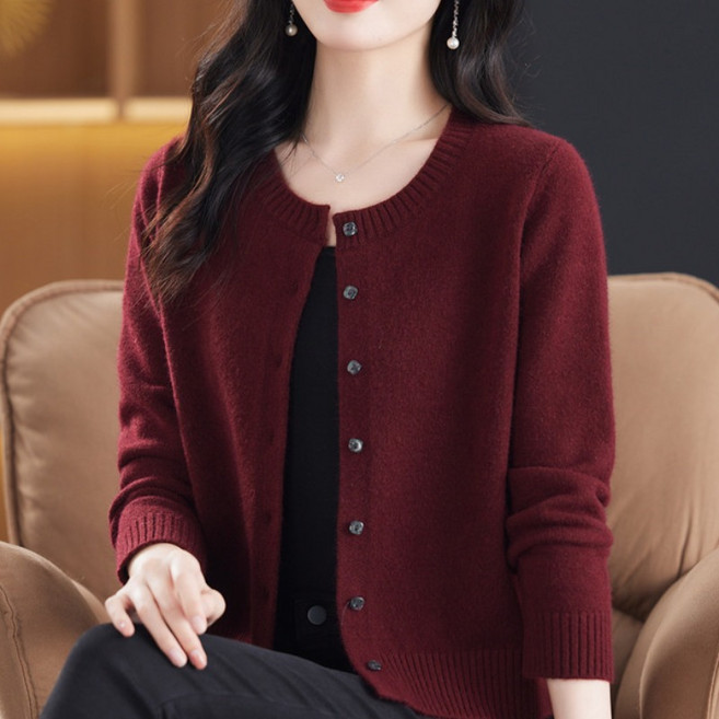 여성 루즈핏 라운드넥 니트 가디건 긴팔 크롭 간절기 여성용 레이어드 봄 가을 데일리 니트 풀오버