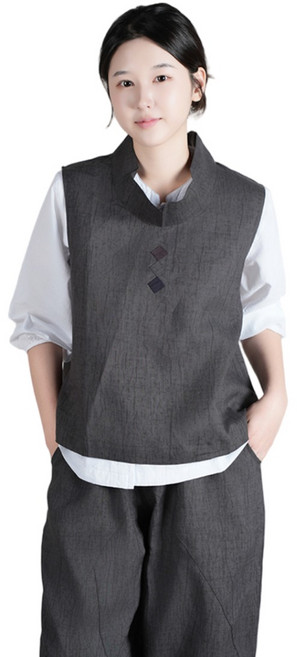 [편한생활한복] 여성 개량한복 마 터틀넥 조끼 바지 한벌