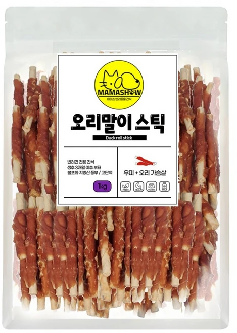마마쇼 건강한 반려동물 간식, 1kg, 1개, 오리말이스틱 - 쿠팡