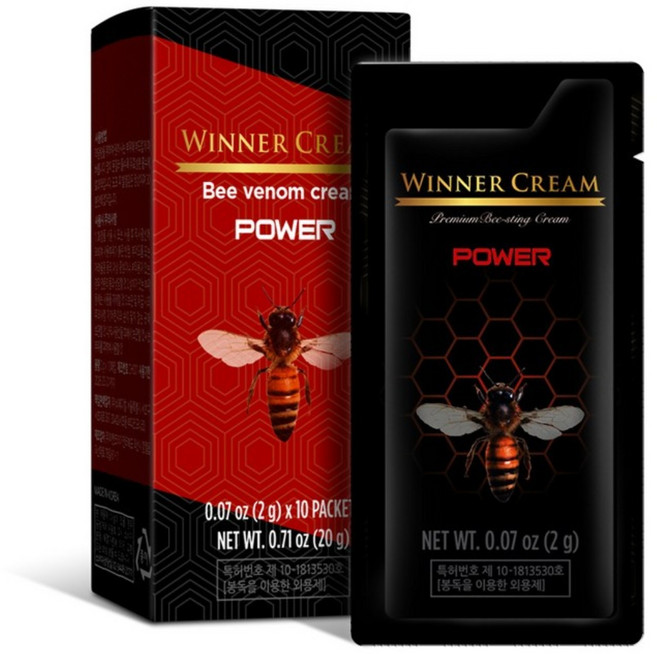뉴 위너크림 파워2g(2케이스 20매) 제품 남성 롱파워 봉독크림 봉침 정품, 2g, 10개