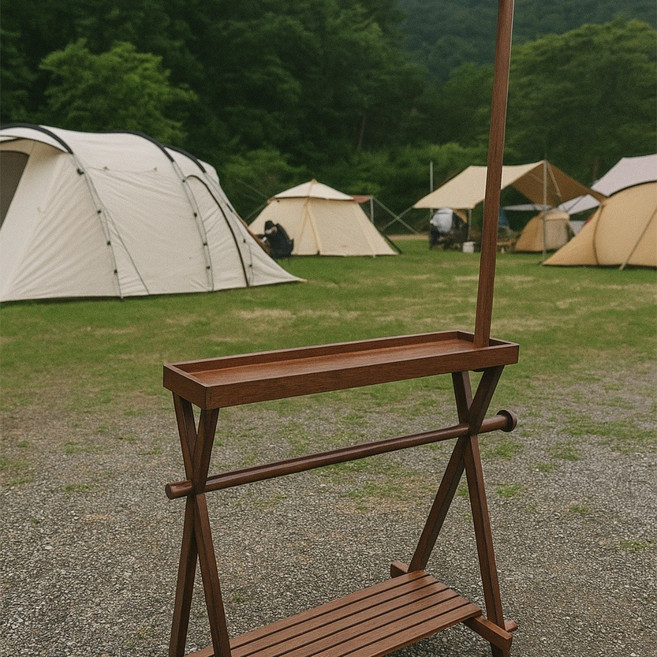 문캠핑 감성 우드 하단확장형 선반형 인디언행어 캠핑 차박 행어, 1개, 2단, 내추럴