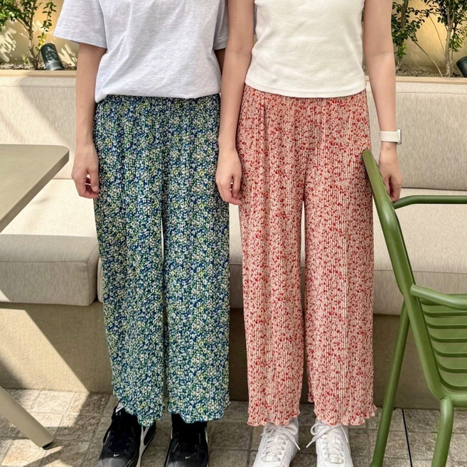 이응 촌캉스 꽃무늬 8부 냉감 빅사이즈 커플 몸빼 바지 쿨팬츠 1+1