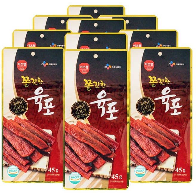 CJ 더 쫄깃한 소고기 육포, 45g, 10개