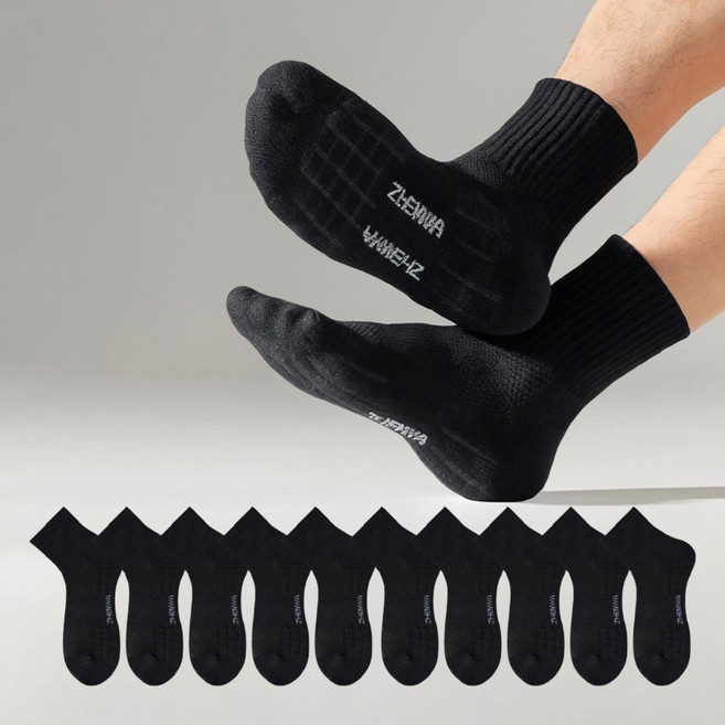 꿈꾸는아재 남성 스포츠양말 헬스양말 중목 5켤레 세트, 블랙 10켤레