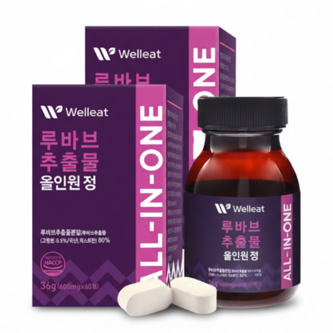 [웰리트(Welleat)] HACCP인증 루바브 추출물 올인원 정 (600mgX60정), 2개, 단품, 36g