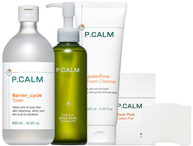 [본사정품] 피캄 홀리바질 클렌징 오일 190ml + 언더포어 바테카 폼클렌징 250ml + 베리어 사이클 토너 500ml + 화장솜 80컷, 1세트