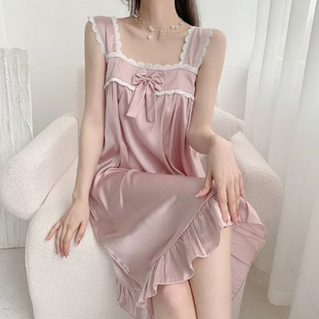 TKX 원피스형잠옷 여성용 섹시 레이스 장식 슬립 예쁜 홈웨어 실내복 집에서입는옷 K51