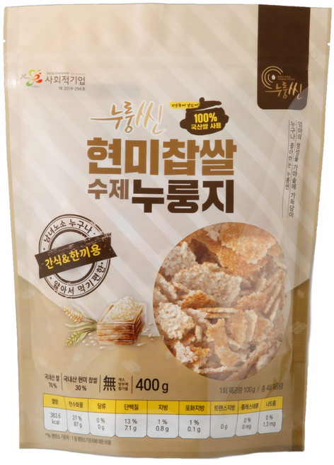현미찹쌀 수제 누룽지, 400g, 4개