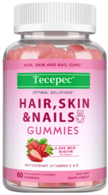 모발 피부 손톱 비오틴 종합비타민 보충제 딸기맛 젤리 함유 2500마이크로그램, 1개, 60정 - 쿠팡