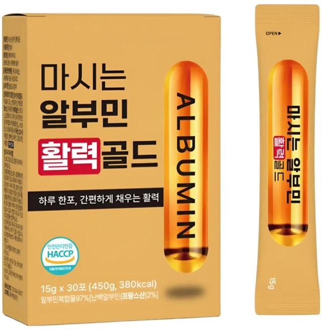 마시는 알부민 활력 골드 정품 100% 식약처인증 된 제조시설 단백질 보충제 30p, 1박스, 450g - 쿠팡